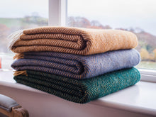 Load image into Gallery viewer, Herringbone Pure New Wool Throw - Navy/Mustard