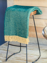 Load image into Gallery viewer, Herringbone Pure New Wool Throw - Emerald/Mustard