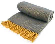 Load image into Gallery viewer, Herringbone Pure New Wool Throw - Navy/Mustard