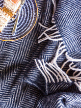 Load image into Gallery viewer, Herringbone Pure New Wool Throw - Charcoal/Silver