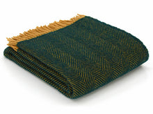 Load image into Gallery viewer, Herringbone Pure New Wool Throw - Emerald/Mustard