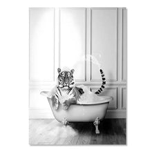 Load image into Gallery viewer, Modern Animal Bathroom Poster – Black & White Canvas Wall Art Print