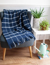 Load image into Gallery viewer, Windowpane Pure New Wool Throw - Navy