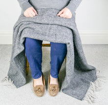 Load image into Gallery viewer, Herringbone Pure New Wool Throw - Charcoal/Silver