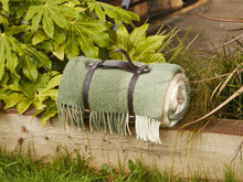 Load image into Gallery viewer, Block Check Waterproof Polo Picnic Blanket with Leather Straps - Olive