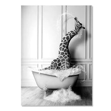 Load image into Gallery viewer, Modern Animal Bathroom Poster – Black & White Canvas Wall Art Print