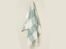 Load image into Gallery viewer, Pastel Block Check Merino Lambswool Throw - Eucalyptus