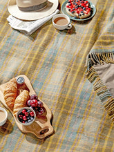 Load image into Gallery viewer, Cottage Check Waterproof Polo Picnic Blanket with Leather Straps - Mustard