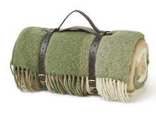 Load image into Gallery viewer, Block Check Waterproof Polo Picnic Blanket with Leather Straps - Olive