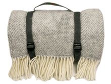 Load image into Gallery viewer, Herringbone Waterproof Polo Picnic Blanket - Silver Grey