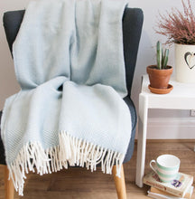Load image into Gallery viewer, Herringbone Pure New Wool Throw - Duck Egg
