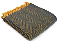 Load image into Gallery viewer, Herringbone Pure New Wool Throw - Navy/Mustard