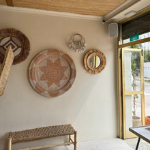 Load image into Gallery viewer, Natural Raffia Coastal Fringe Wall Round Mirror - Boho