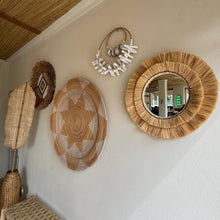 Load image into Gallery viewer, Natural Raffia Coastal Fringe Wall Round Mirror - Boho