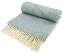 Load image into Gallery viewer, Herringbone Pure New Wool Throw - Duck Egg
