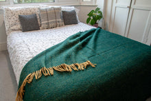 Load image into Gallery viewer, Herringbone Pure New Wool Throw - Emerald/Mustard

