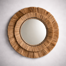 Load image into Gallery viewer, Natural Raffia Coastal Fringe Wall Round Mirror - Boho
