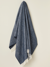 Load image into Gallery viewer, Herringbone Shetland Pure New Wool Throw - Navy Blue
