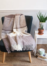 Load image into Gallery viewer, Block Check Pure New Wool Throw - Brown/Beige/Cream
