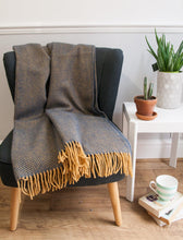 Load image into Gallery viewer, Herringbone Pure New Wool Throw - Navy/Mustard
