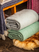 Load image into Gallery viewer, Herringbone Pure New Wool Throw - Duck Egg
