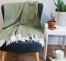 Load image into Gallery viewer, Herringbone Pure New Wool Throw - Olive
