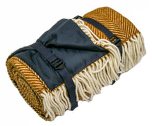 Load image into Gallery viewer, Herringbone Waterproof Polo Picnic Blanket -  Mustard
