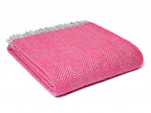 Load image into Gallery viewer, Herringbone Pure New Wool Throw - Pink &amp; Silver
