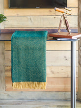 Load image into Gallery viewer, Herringbone Pure New Wool Throw - Emerald/Mustard

