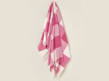 Load image into Gallery viewer, Pastel Block Check Merino Lambswool Throw - Cerise
