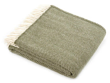 Load image into Gallery viewer, Herringbone Pure New Wool Throw - Olive
