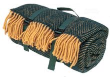 Load image into Gallery viewer, Herringbone Waterproof Polo Picnic Blanket - Emerald Green/Mustard
