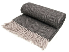 Load image into Gallery viewer, Herringbone Pure New Wool Throw - Charcoal/Silver
