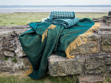 Load image into Gallery viewer, Herringbone Pure New Wool Throw - Emerald/Mustard
