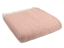 Load image into Gallery viewer, Herringbone Pure New Wool Throw - Dusky Pink/Pearl
