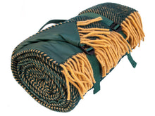 Load image into Gallery viewer, Herringbone Waterproof Polo Picnic Blanket - Emerald Green/Mustard
