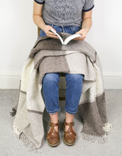 Load image into Gallery viewer, Block Check Pure New Wool Throw - Brown/Beige/Cream
