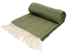 Load image into Gallery viewer, Herringbone Pure New Wool Throw - Olive
