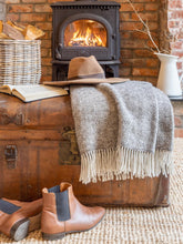 Load image into Gallery viewer, Herringbone Natural Undyed Pure Wool Throw - Pale Grey
