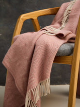 Load image into Gallery viewer, Herringbone Pure New Wool Throw - Dusky Pink/Pearl
