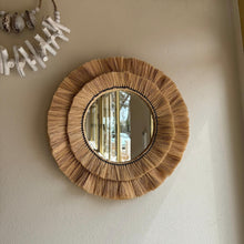 Load image into Gallery viewer, Natural Raffia Coastal Fringe Wall Round Mirror - Boho
