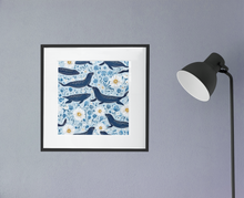Load image into Gallery viewer, Whimsical Seal and Daisy Framed Wall Art – Coastal Nature Print, Ready to Hang
