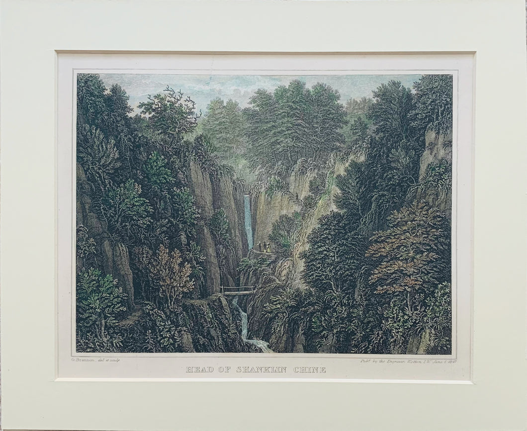 Isle of Wight Shanklin Chine,  Antique Hand Coloured Engraving with Mount, 1847