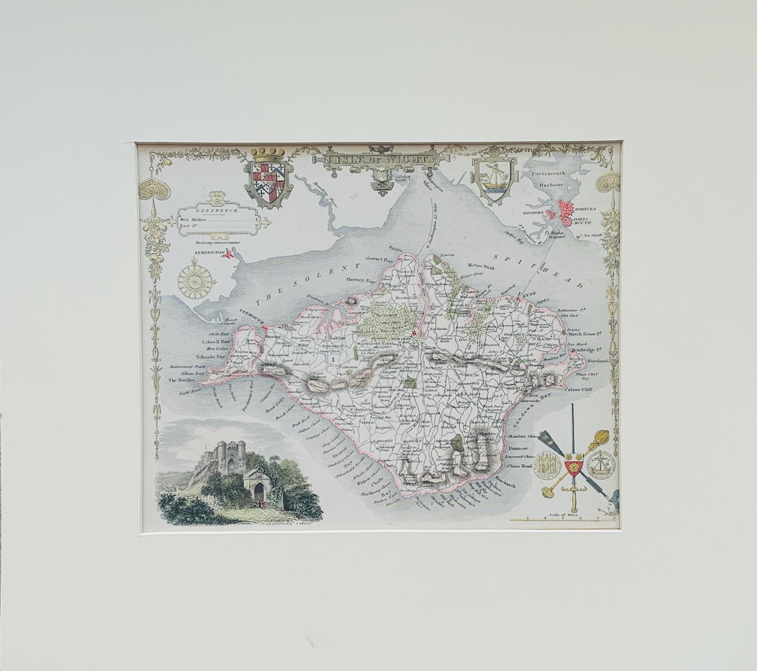 Isle of Wight Thomas Moule, Original Antique County Map c1840 with cream mount