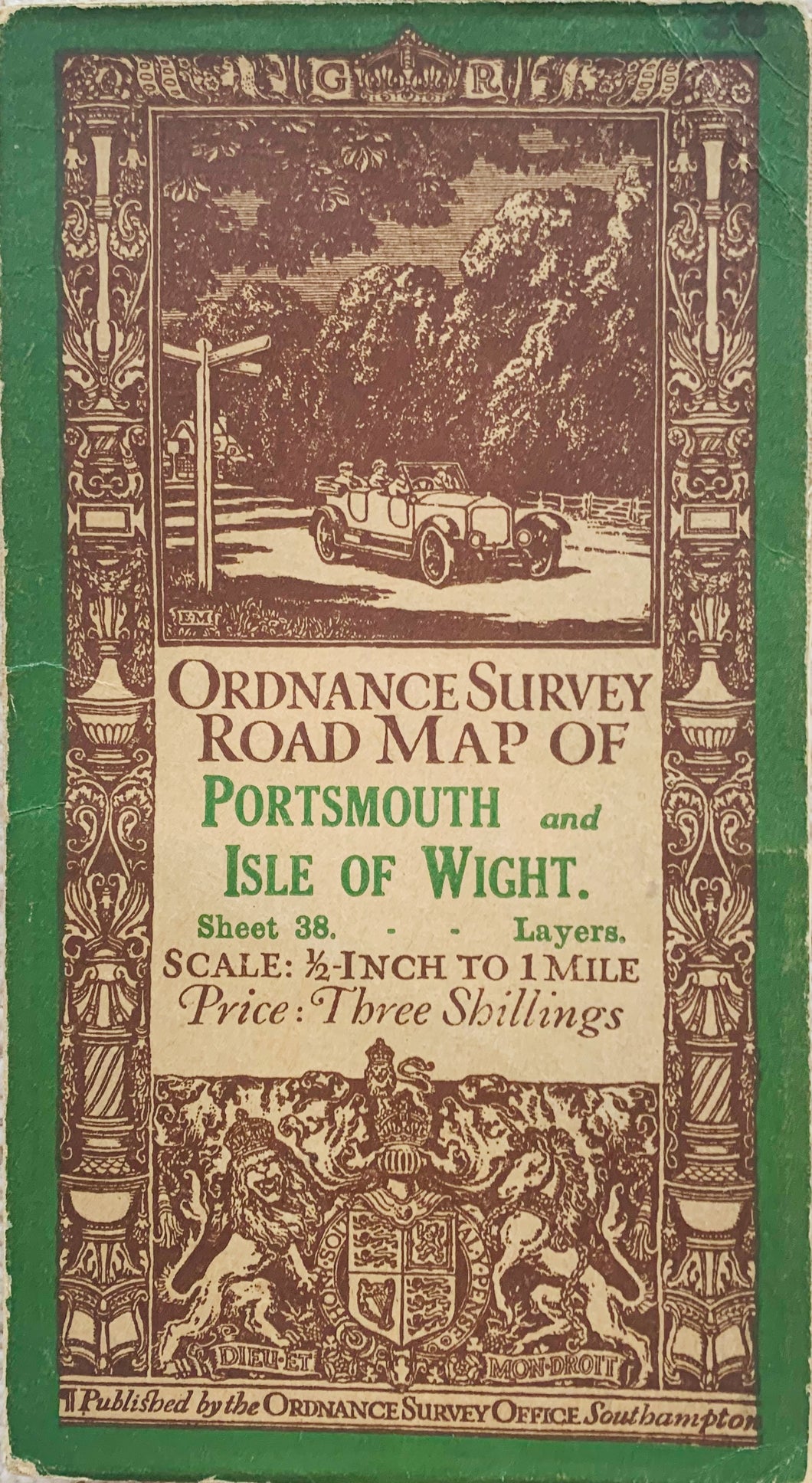 Ordnance Survey Road Map of the Isle of Wight and Portsmouth Published in 1914
