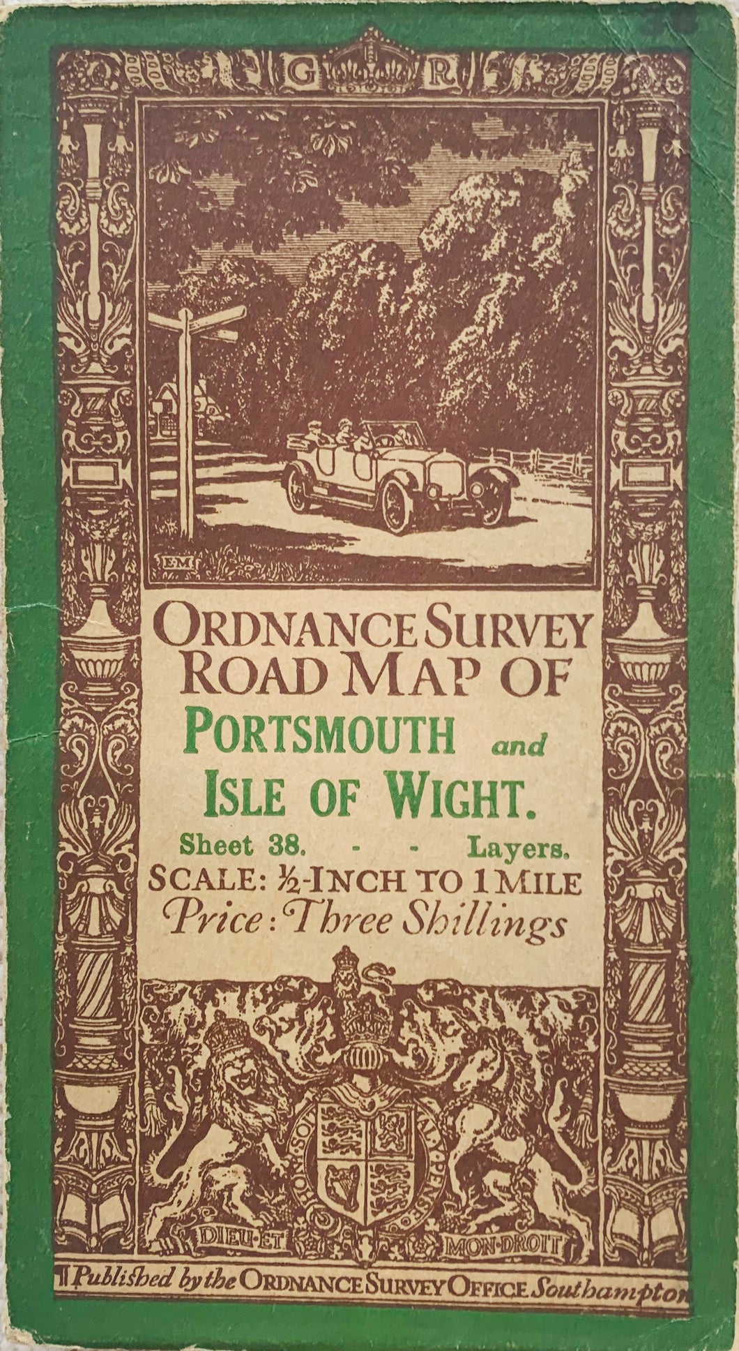Ordnance Survey Road Map of the Isle of Wight and Portsmouth Published in 1914