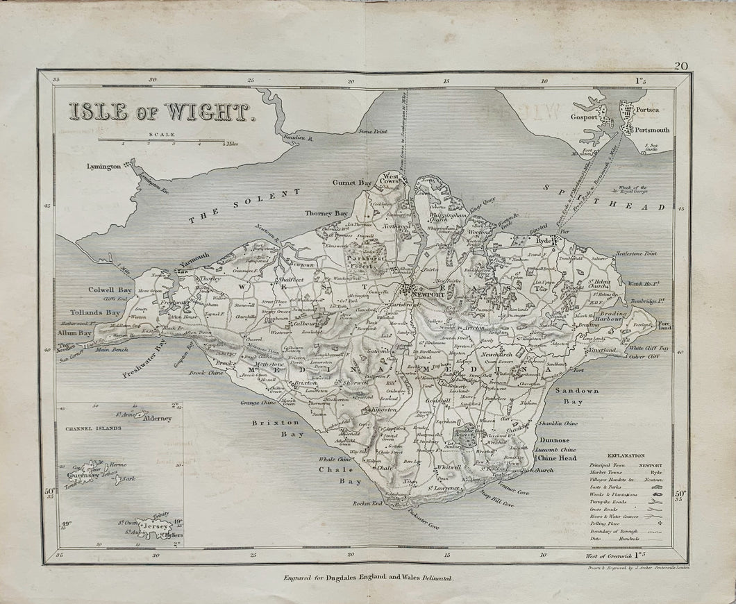 Dugdale  Antique Map. Isle of Wight