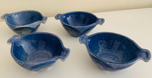 Load image into Gallery viewer, 4 Bright Blue Vintage half pint Soup Bowls from Joe Lester Island Pottery Studio 1953-1978
