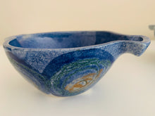 Load image into Gallery viewer, 4 Bright Blue Vintage half pint Soup Bowls from Joe Lester Island Pottery Studio 1953-1978

