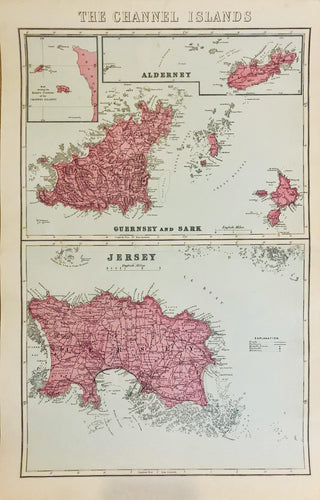 Large Antique Map of The Channel Islands - G.W. Bacon, 1884 - The Seaview Collection